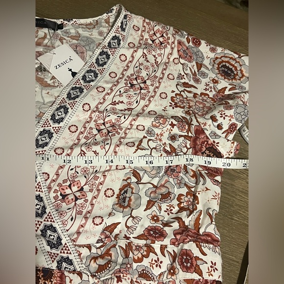 Zesica Bohemian Floral Printed Wrap V Neck Short Sleeve Maxi Dress - Picture 5 of 7